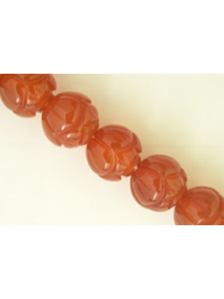 Carnelian Carved Flower Bead 12mm 16in