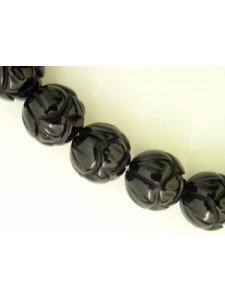 Black Onyx Carved Flower Bead 16mm 16in