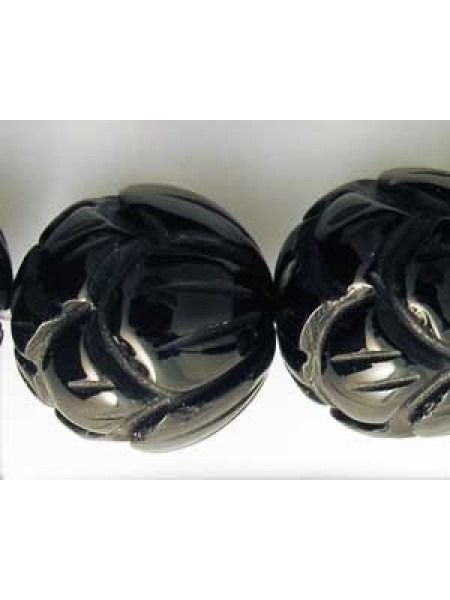 Black Onyx Carved Flower Bead 20mm 16in