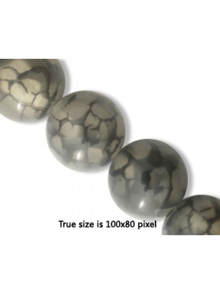 Black Cracked Agate 12mm Round 16inch