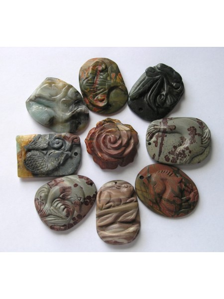 Gemstone Pendant Mix carved 37-51mm