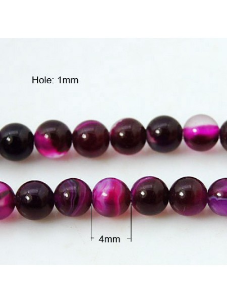 Striped Agate Round 4mm Dyed Magenta