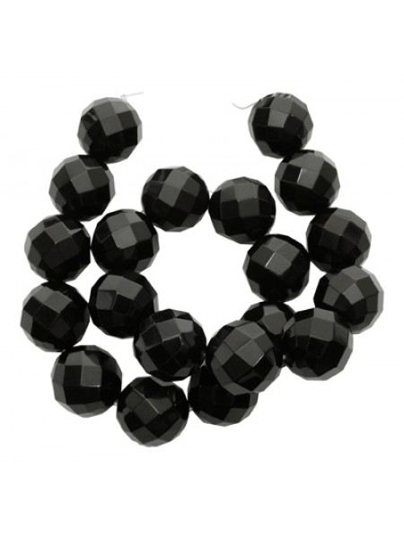 Black Agate Round Faceted 20mm 15in str