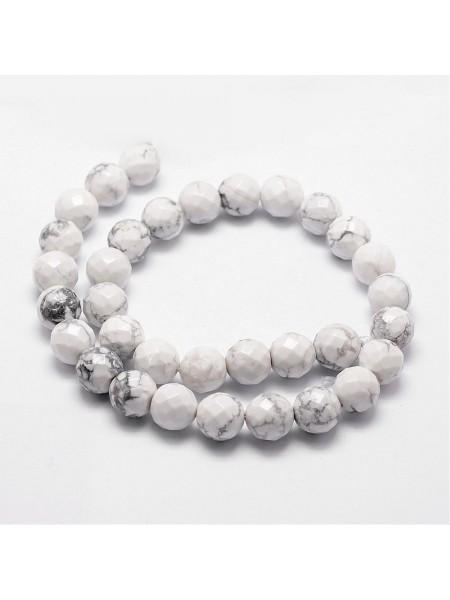 White Howlite 8mm Round faceted ~44 bead