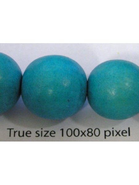 Wood Bead 15mm Round Turquoise 16in