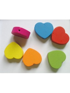 Wood bead 18x6mm Heart Mixed - each