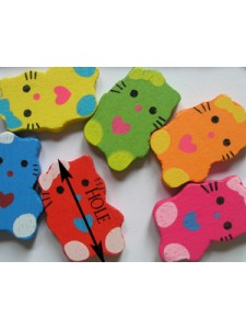 Wood bead Cat 27x19mm Mixed Col. - EACH