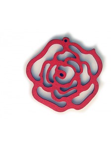 Rose Flower Pendant Wood 46x48x3mm Red