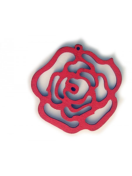 Rose Flower Pendant Wood 46x48x3mm Red
