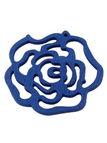 Rose Flower Pendant Wood 46x3mm Blue