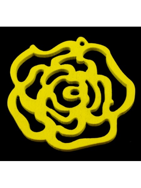 Rose Flower Pendant Wood 46x3mm Yellow