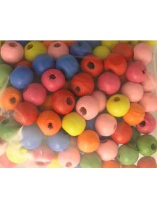 Wooden Bead 15mm  Mixed colours-25gram