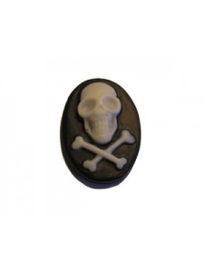 Cabochon 13x18mm Skull & Cross bone B&W