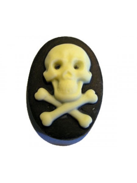 Cabochon 18x25mm Skull & Cross bone B&W