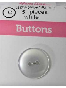 Hemline Buttons Basic 26 White 16mm