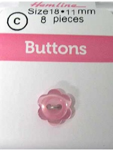 Hemline Buttons Flower Flat Pink 11mm