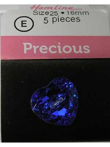 Hemline Buttons Precious Heart Blue 16mm