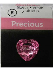 Hemline Buttons Precious Heart Pink 16mm