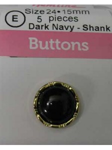 Hemline Buttons Deco Gold Navy 15mm