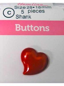Hemline Buttons Heart Shape Red 11mm