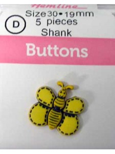 hemline Buttons Deco Bee Yellow 30mm