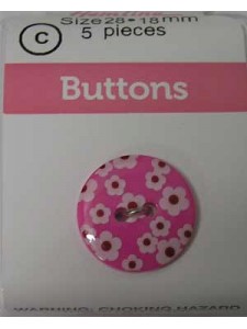 Hemline Buttons Deco Print Pink 18mm