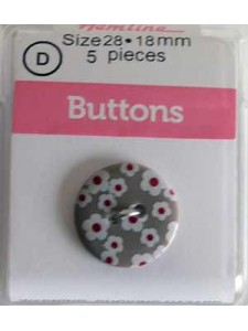 Hemline Button Novelty Pattern Grey 28mm