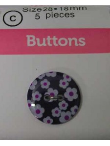 hemline Buttons Floral Print Purple 18mm