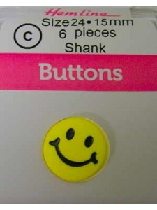 Hemline Buttons Smileyface Yellow 15mm