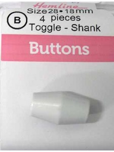 Hemline Buttons Barel Toggle White 28mm