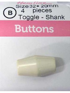 Hemline Buttons Barel Toggle WHITE 32mm