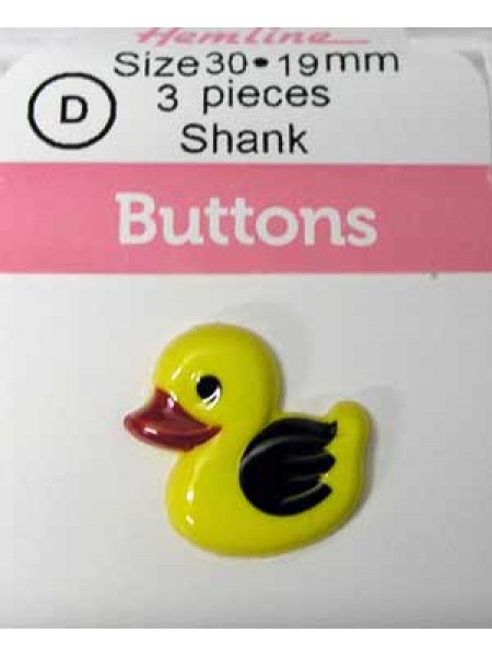 Hemline Buttons Novelty Duck Yellow 30mm