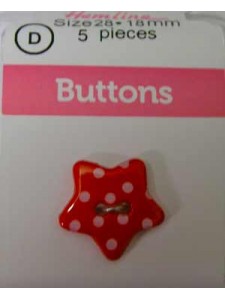Hemline Buttons Dotted Star Red 18mm