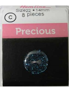 Hemline Buttons Glitter Blue 14mm