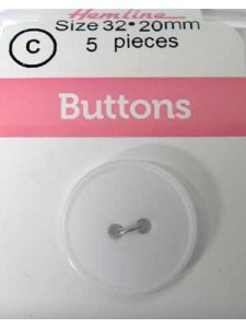 Hemline Buttons Stylist White 20mm