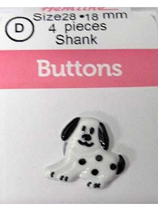 Hemline Buttons Puppy Black-White 18mm