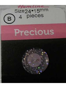 Hemline Buttons Glitter Pink Silver 15mm