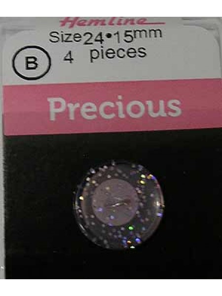Hemline Buttons Glitter Pink Silver 15mm