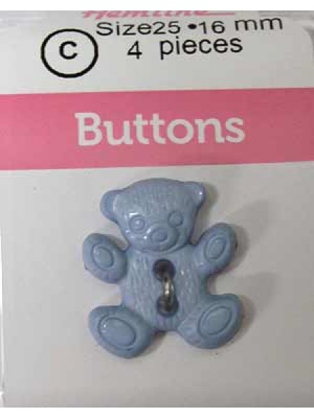 Hemline Buttons Teddy Bear Blue