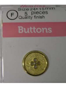 Hemline Buttons Metal Bright Gold 15mm