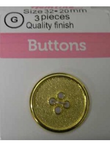 Hemline Buttons Metal Bright Gold 20mm