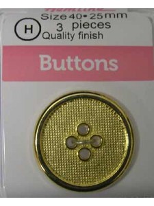Hemline Buttons Metal bright Gold 25mm
