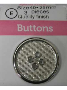 Hemline Buttons Metal Bright Silver 25mm