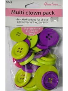 Hemline Buttons Multi Clown Pack