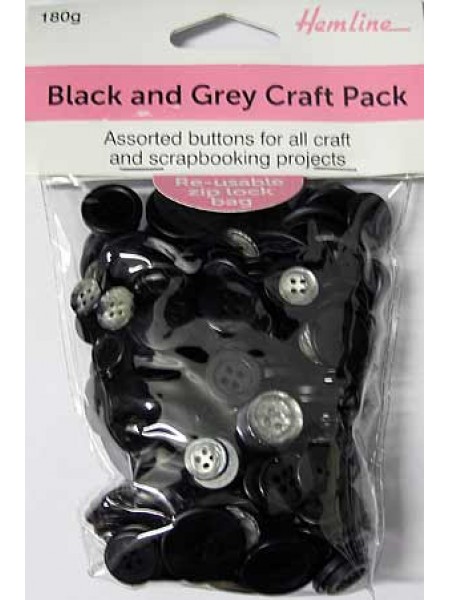 Hemline Buttons Black Craft Pack Bulk