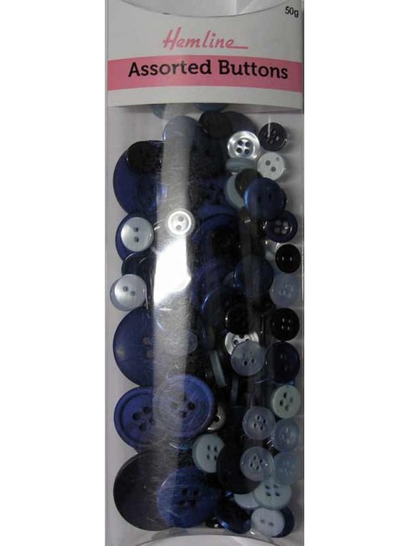 Hemline Buttons Assorted Blue Bulk Pack