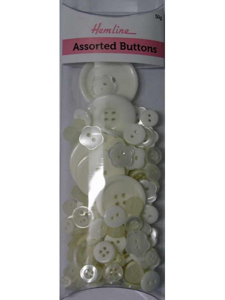 Hemline Buttons Assorted White Bulk