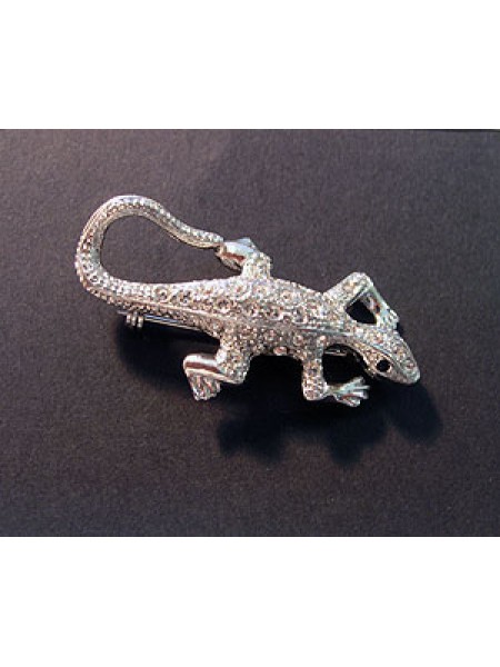 Lizzard Brooch Clear Stones Rhod. Plated