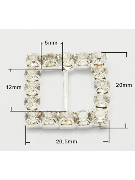 Sq. Silv. Rhinestone Buckle 20x20mm