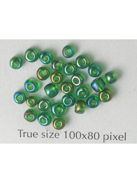 Seed Bead Size 8 Green AB  10 gram